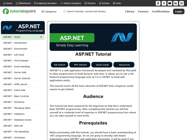 Tutorialspoint : ASP.NET Tutorial