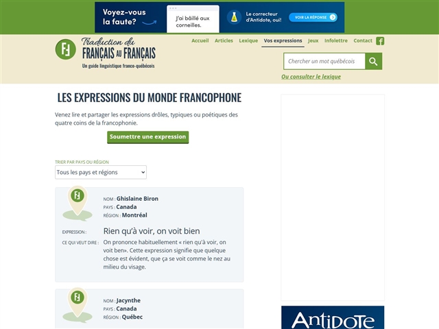 Du français au français : Expressions du monde francophone