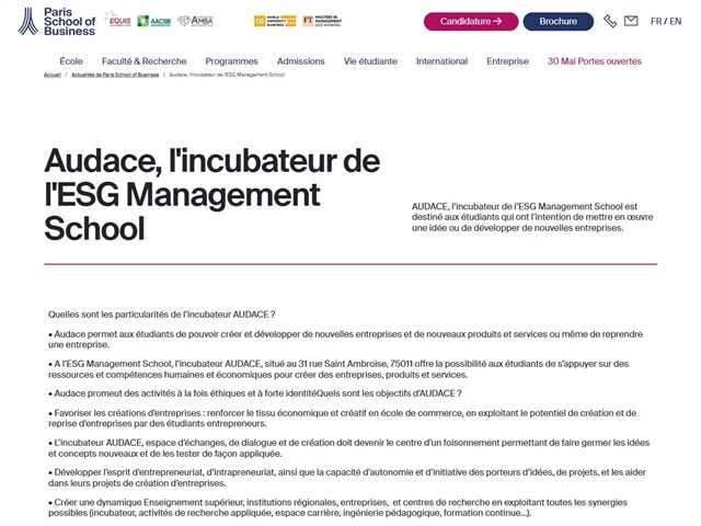 Audace : Incubateur de l'ESG Management School
