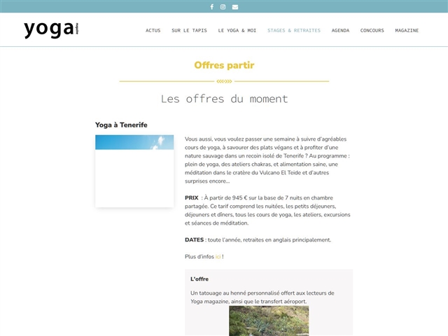 Yoga Magazine : Offres Partir