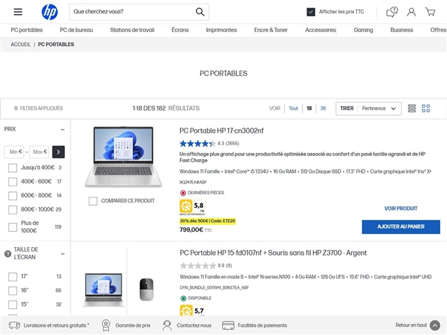 HP : Ordinateurs portables