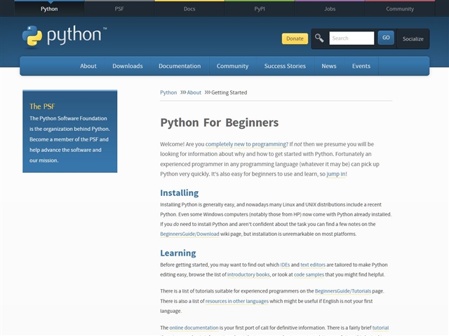 Python.org : Python For Beginners