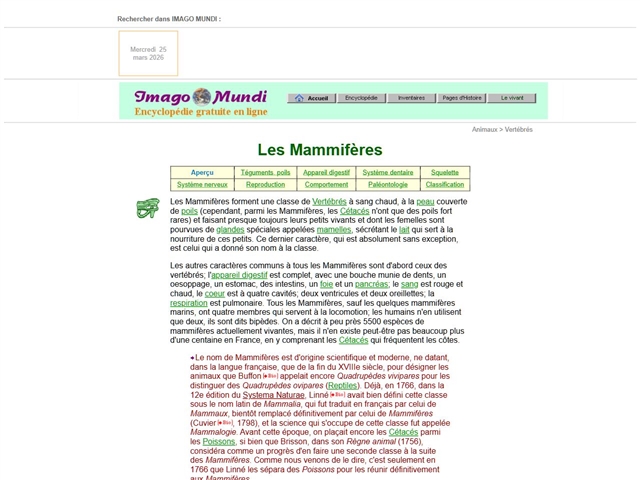 Imago Mundi : Mammifères