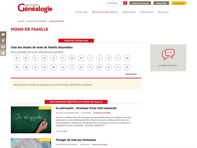 La Revue française de Généalogie :  Etudes de noms de famille