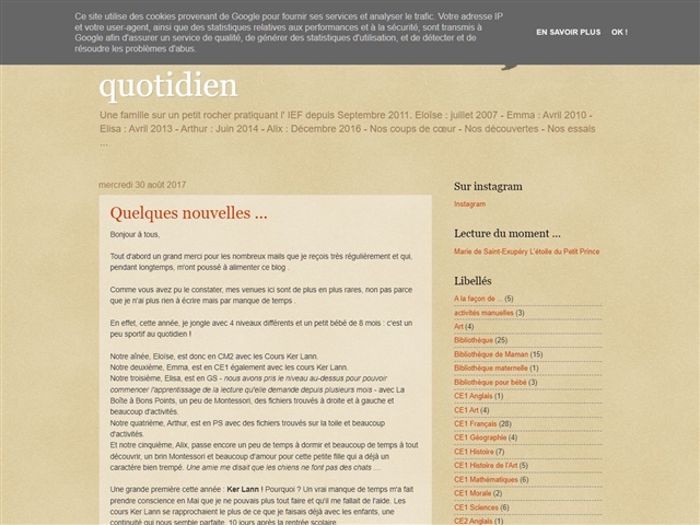 L'école à la maison dans notre quotidien