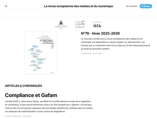 La revue européenne des médias et du numérique