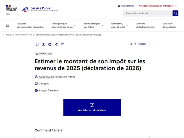 Service Public : Simulateur de calcul de l'impôt sur les revenus
