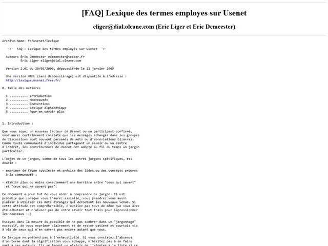 Lexique des termes employés sur Usenet