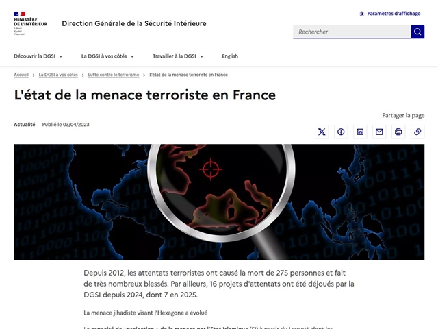 DGSI : L'Etat de la Menace Terroriste en France